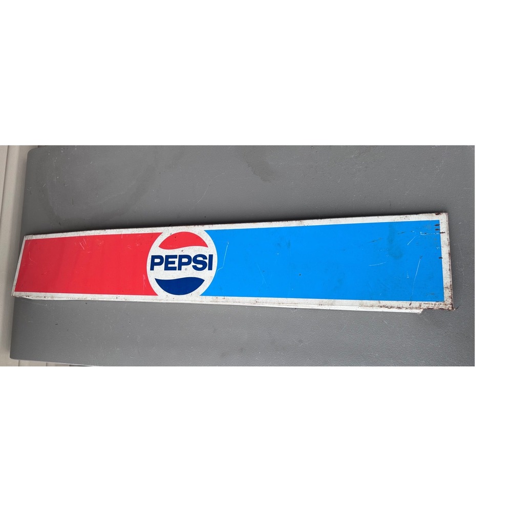 Vintage Pepsi Metal Sign 48 Inch Long Soda Advertising Red White Blue Logo
